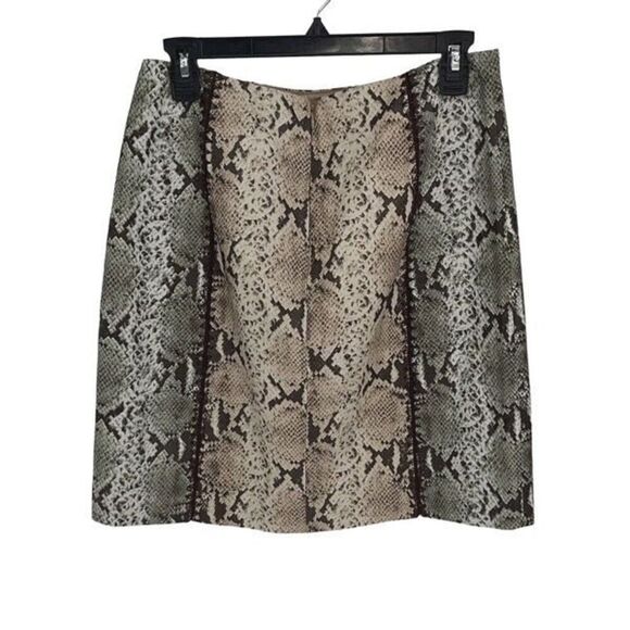 Etcetera Snake Print Mini Pencil Skirt Faux Leather Lined‎ Size 4 Tan Sage Green - Picture 3 of 9